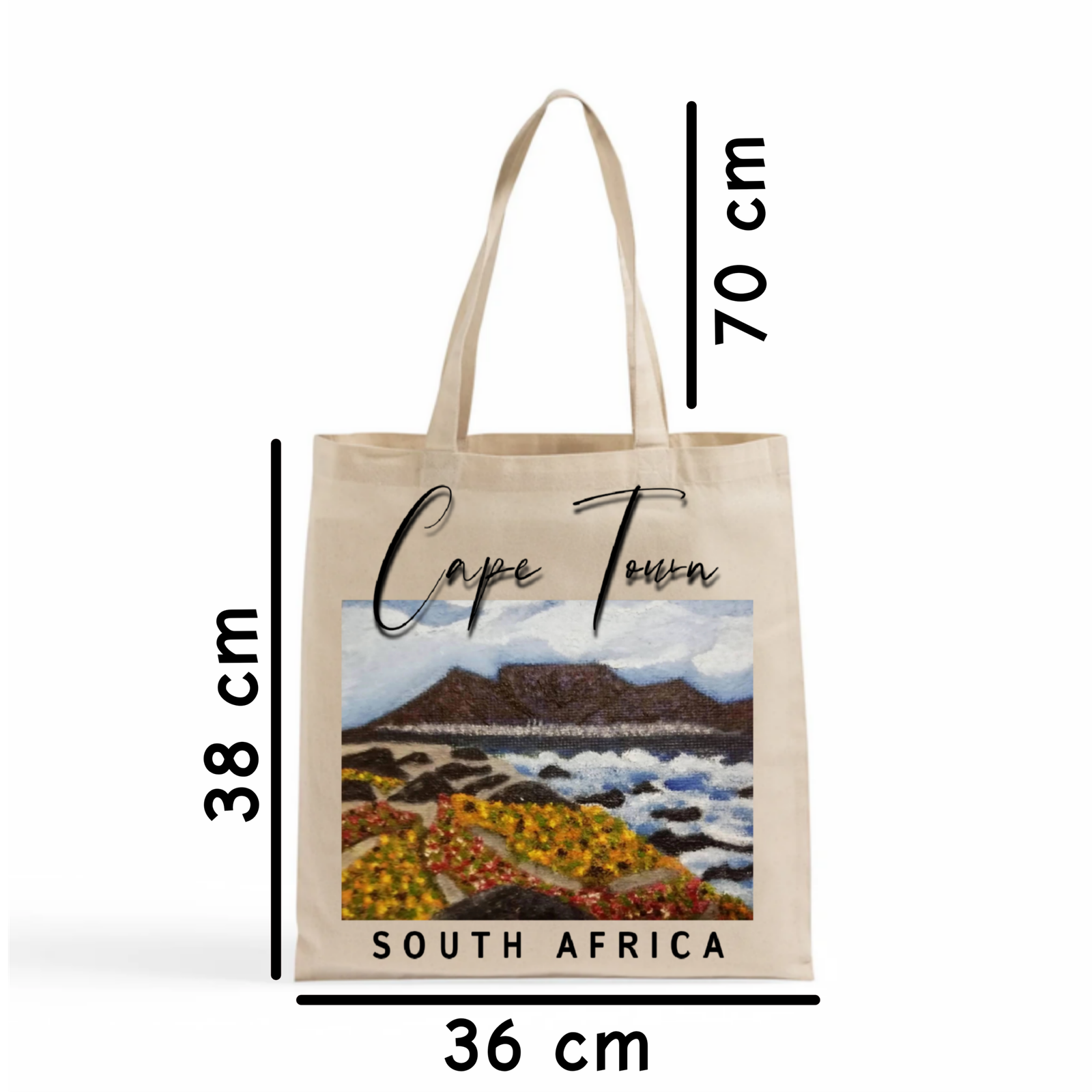 Product Size Chart Beige Tote Bag - Dimensions 36x38x70cm