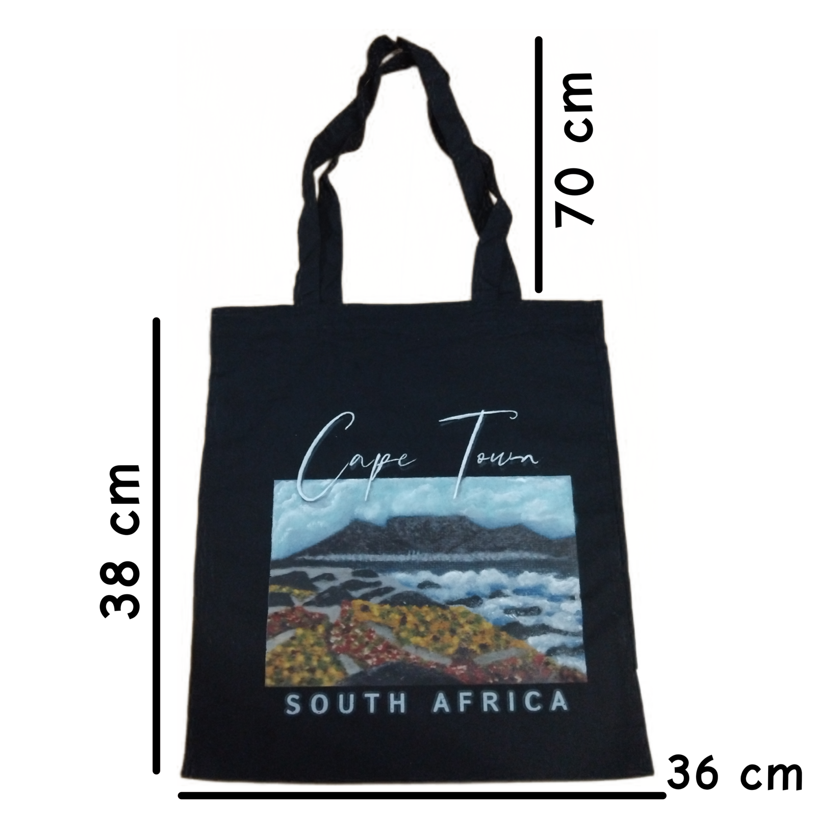 Product Size Chart - Black Tote Bag -Cape Town, South Africa - Artwork by René Tesner