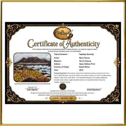 Digital Certificate of Authenticity - Tabletop Serenity by René Tesner - Downloadable COA signed by artist - Website Image - In Him® Studio