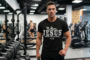 in-him-men's T-Shirt Collection Black T-shirt with white In Him® Jesus design - mockup