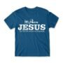 In Him® Premium Mens T-Shirt, White In Him® Jesus Registered Trademarked Design on a Airforce Blue T-Shirt - Round Neck