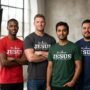 In Him® Premium Mens T-Shirt, White In Him® Jesus Registered Trademarked Design on various colour T-Shirts - Round Neck