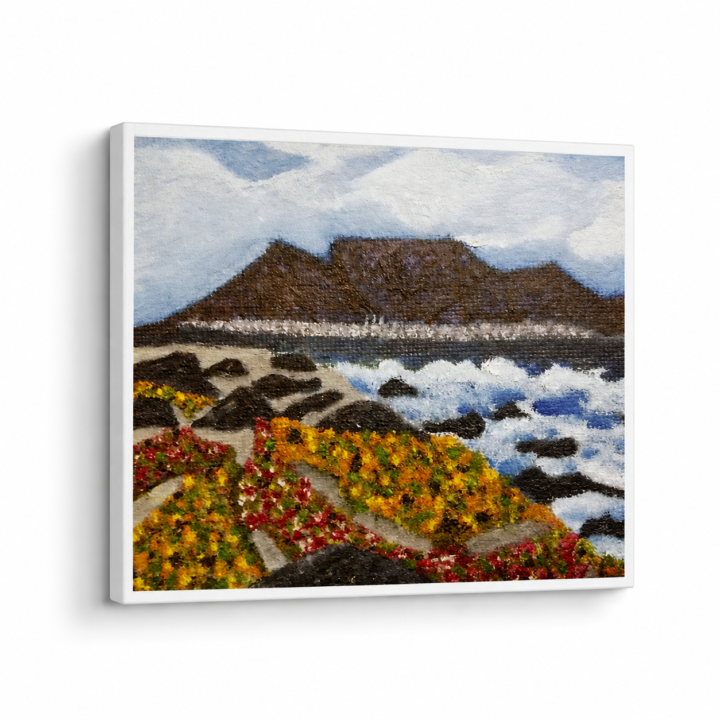 Tabletop Serenity | Cape Town Landscape Painting - High Quality Print on Stretched Canvas