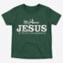 In-Him®-Jesus-Acts17v28-Registered Trademark Design, White-font on Bottle Green-Kids-Promo -T-Shirt-Round-Neck