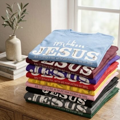 In-Him®-Jesus-Acts17v28-Registered Trademark Design, White-font on various colour-Kids-Promo -T-Shirts-Round-Neck - mockup