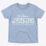 In-Him®-Jesus-Acts17v28-Registered Trademark Design, White-font on Powder Blue-Kids-Promo -T-Shirt-Round-Neck