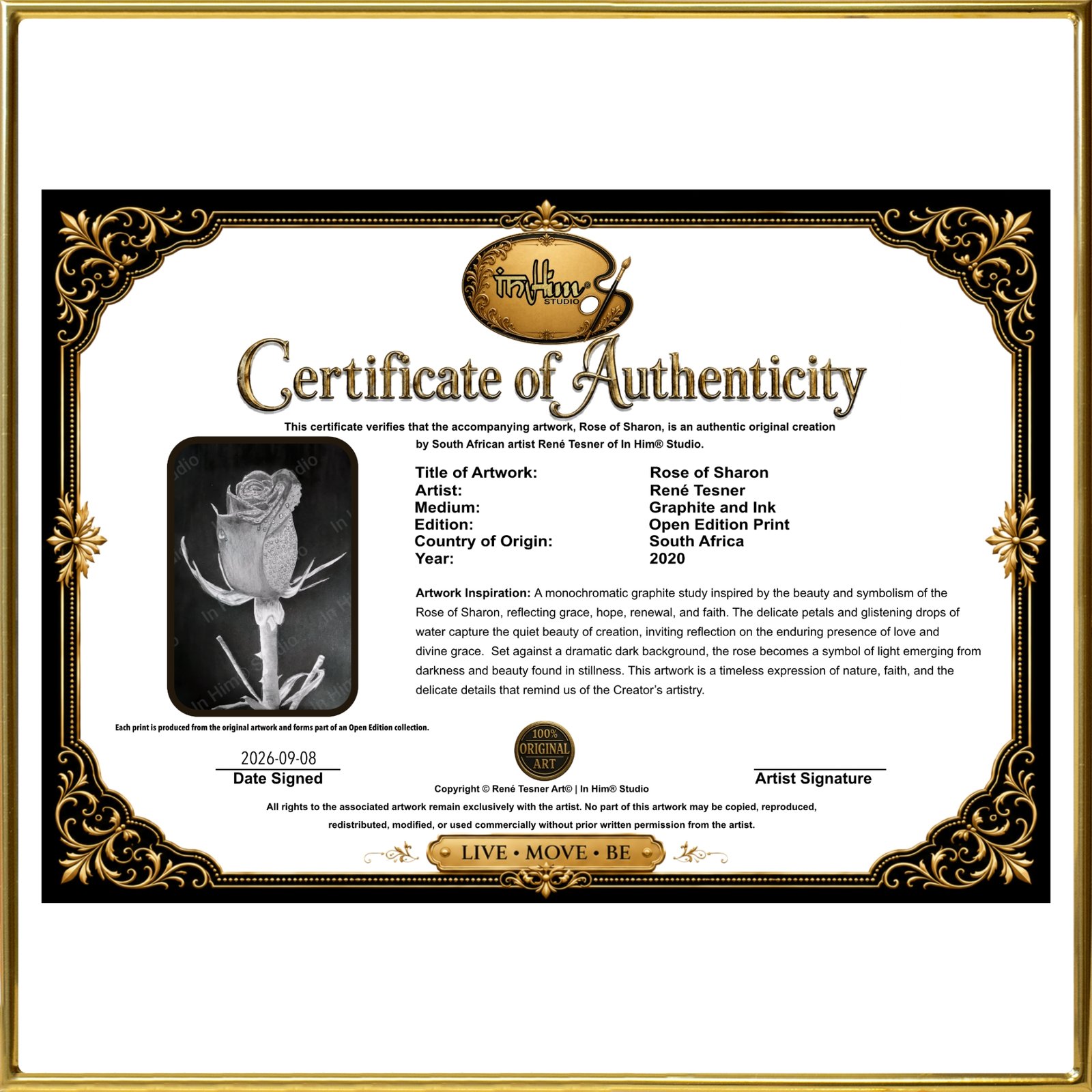Digital Certificate of Authenticity - Rose of Sharon by René Tesner - Digital Download