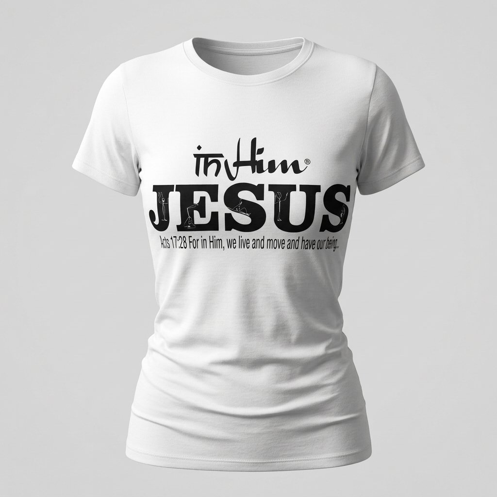 In Him Black Signature Collection - Womans Classic White T-Shirt with a Black Design - Product