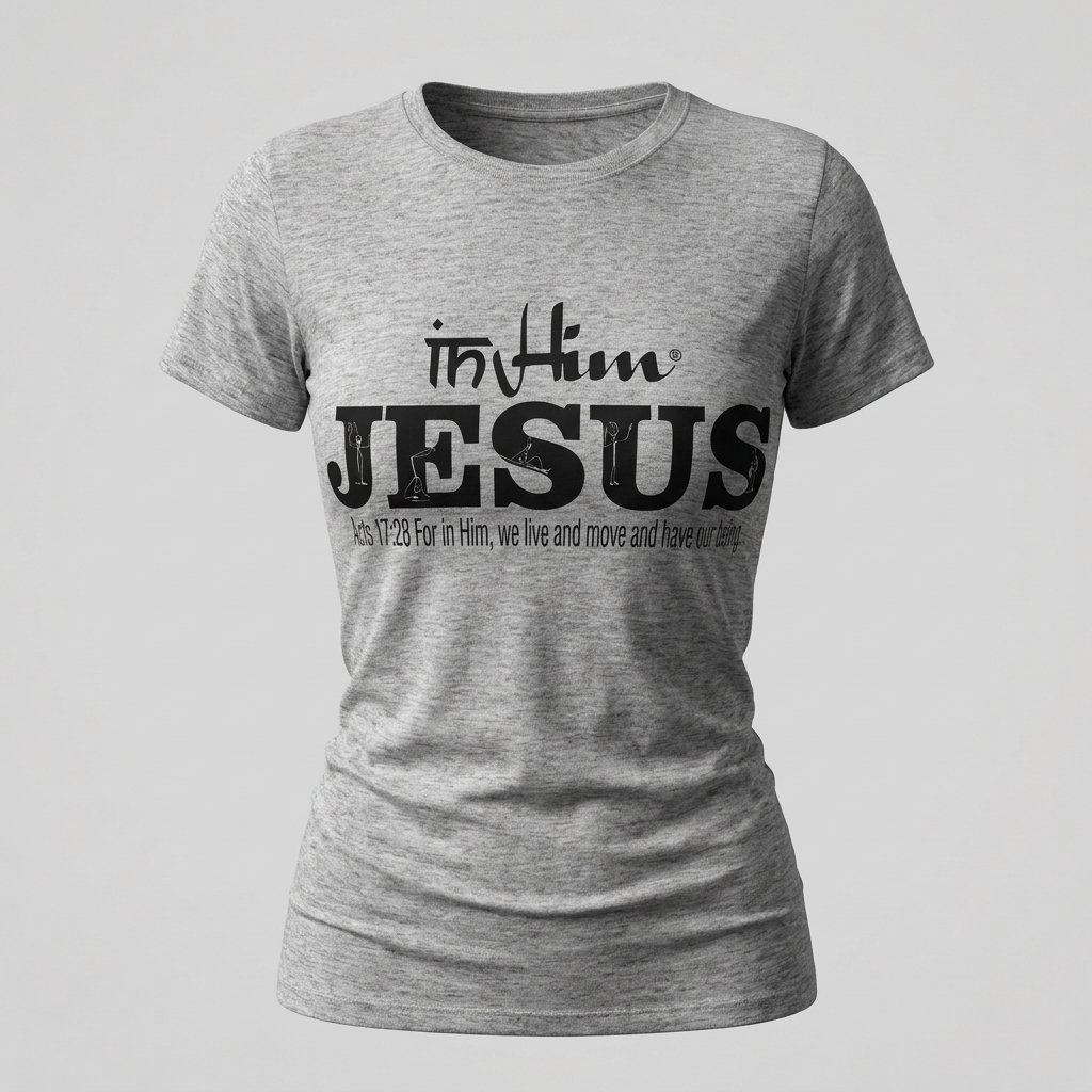 In Him Black Signature Collection - Womans Classic grey T-Shirt with a Black Design - Product