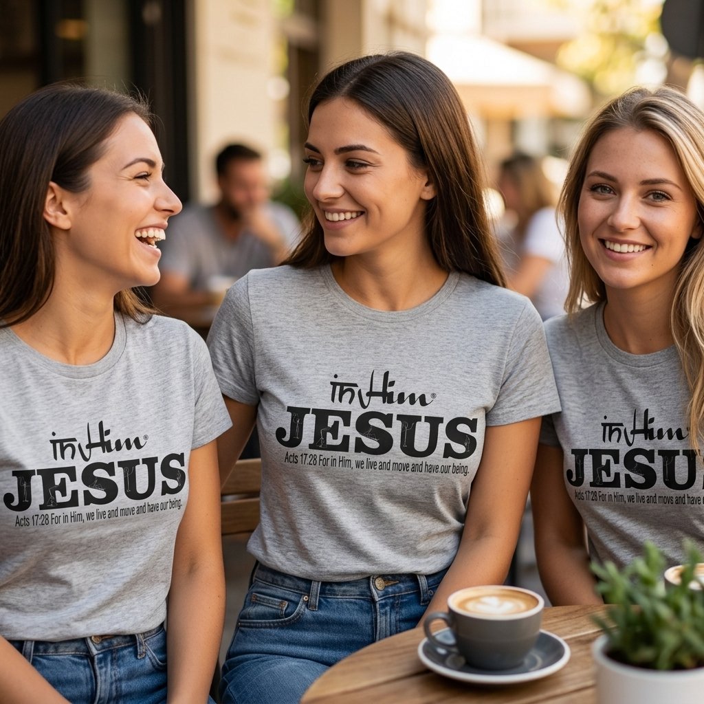 In Him Black Signature Collection - Womans Classic White T-Shirt with a Black Design - Product