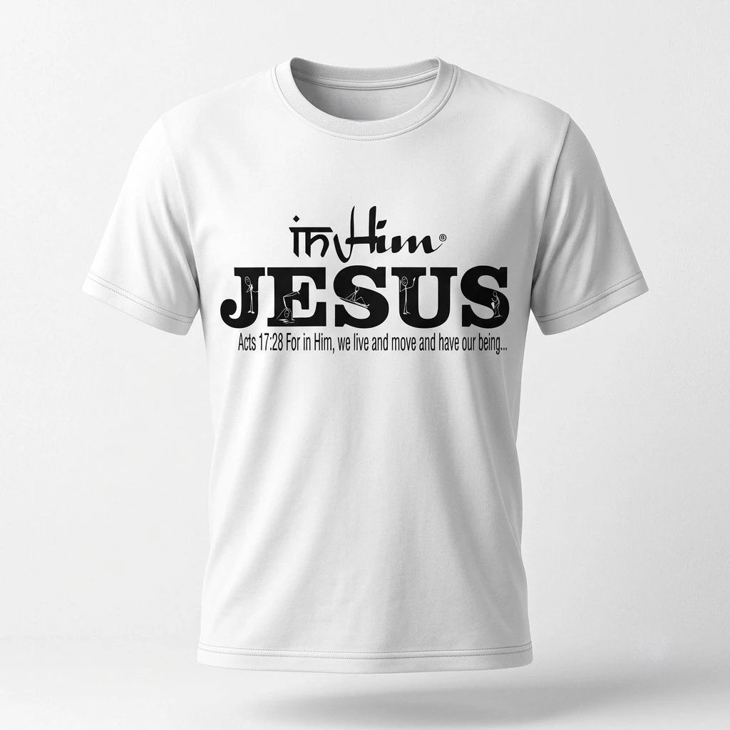 In Him® Black Signature Collection - Mens Premium T-Shirt - 185gsm Combed Cotton - White T-Shirt with a black design - Product