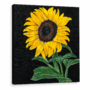 Turn by René Tesner Art©, a vibrant yellow sunflower with green leaves and stem against a dark background, symbolising turning to face the Son.